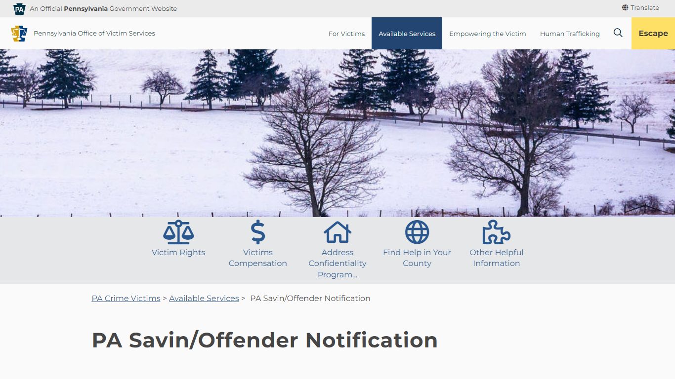 PA Savin/Offender Notification - Pennsylvania Office of Victim Services